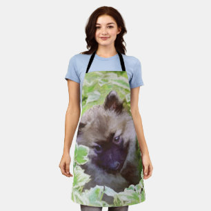 Keeshond Puppy in the Garden Painting Original Art Apron