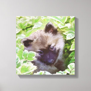 Keeshond Puppy in the Garden Painting Original Art Canvas Print