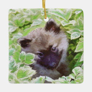 Keeshond Puppy in the Garden Painting Original Art Ceramic Ornament