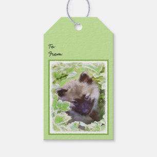 Keeshond Puppy in the Garden Painting Original Art Gift Tags