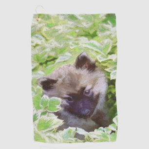Keeshond Puppy in the Garden Painting Original Art Golf Towel