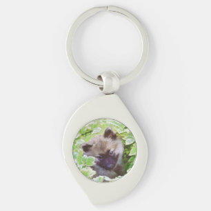 Keeshond Puppy in the Garden Painting Original Art Key Ring