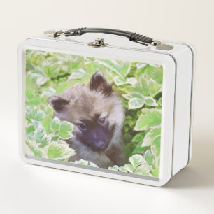 Keeshond Puppy in the Garden Painting Original Art Metal Lunch Box