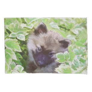 Keeshond Puppy in the Garden Painting Original Art Pillowcase