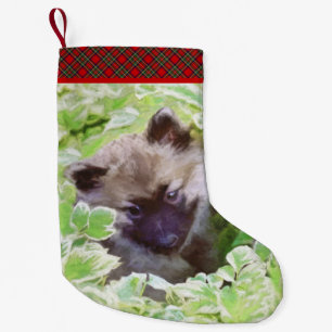 Keeshond Puppy in the Garden Painting Original Art Small Christmas Stocking