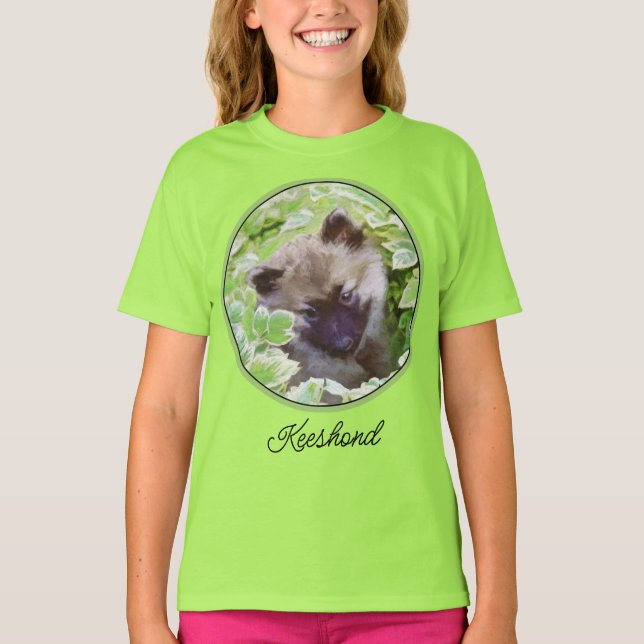 Keeshond Puppy in the Garden Painting Original Art T-Shirt (Front)