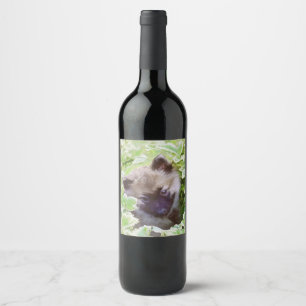 Keeshond Puppy in the Garden Painting Original Art Wine Label