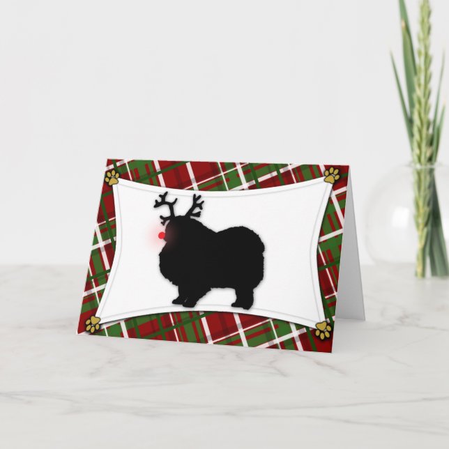 Keeshond Reindeer Christmas Card (Front)