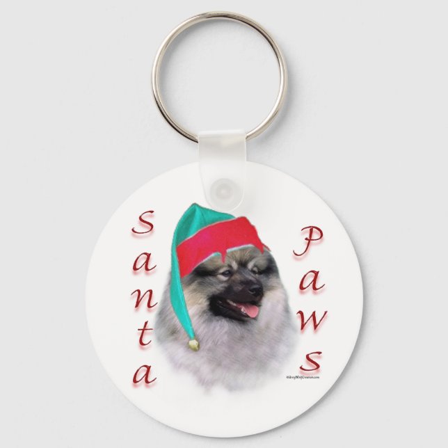 Keeshond Santa Paws Key Ring (Front)