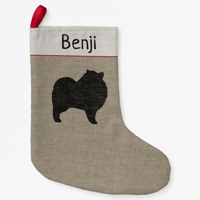 Keeshond Silhouette | Dog Breed Holiday Xmas Small Christmas Stocking (Front)