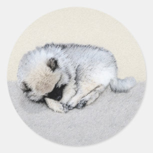 Keeshond Sleeping Puppy Painting - Original Dog Ar Classic Round Sticker