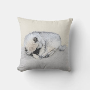 Keeshond Sleeping Puppy Painting - Original Dog Ar Cushion