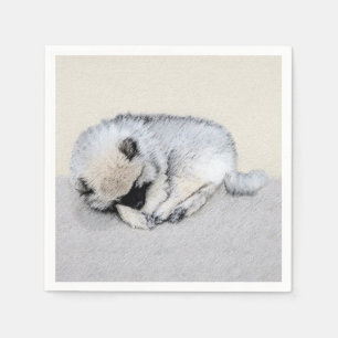 Keeshond Sleeping Puppy Painting - Original Dog Ar Napkin