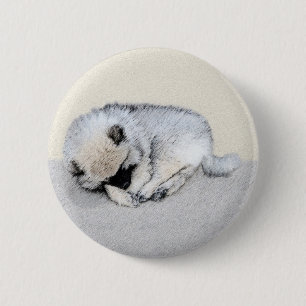 Keeshond Sleeping Puppy Painting Original Dog Art 6 Cm Round Badge