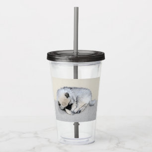 Keeshond Sleeping Puppy Painting Original Dog Art Acrylic Tumbler