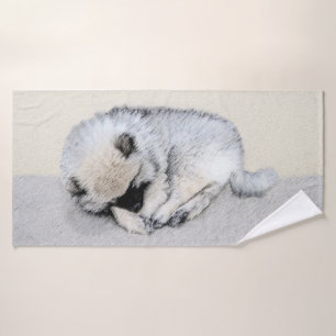Keeshond Sleeping Puppy Painting Original Dog Art Bath Towel Set
