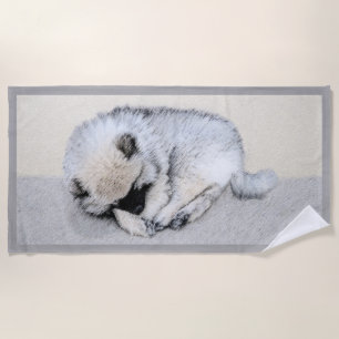 Keeshond Sleeping Puppy Painting Original Dog Art Beach Towel