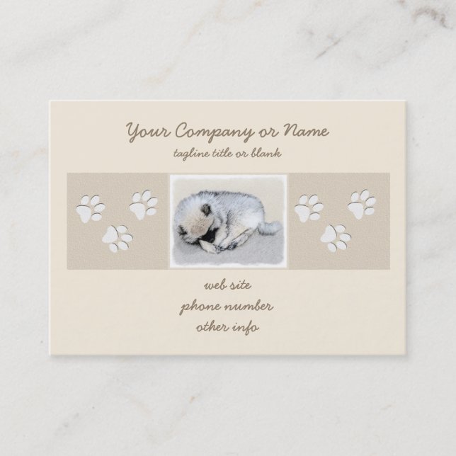 Keeshond Sleeping Puppy Painting Original Dog Art Business Card (Front)
