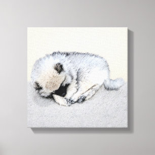 Keeshond Sleeping Puppy Painting Original Dog Art Canvas Print