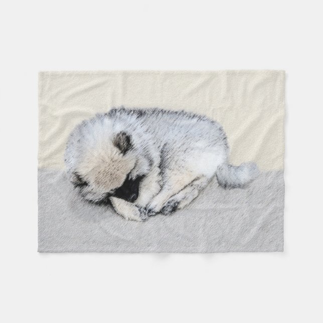 Keeshond Sleeping Puppy Painting Original Dog Art Fleece Blanket (Front (Horizontal))