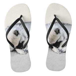 Keeshond Sleeping Puppy Painting Original Dog Art Jandals