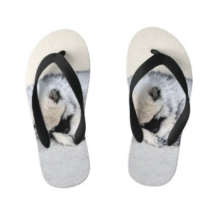 Keeshond Sleeping Puppy Painting Original Dog Art Kid's Jandals