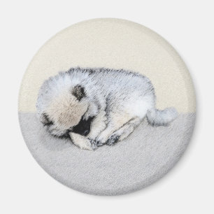 Keeshond Sleeping Puppy Painting Original Dog Art Magnet