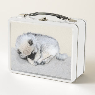 Keeshond Sleeping Puppy Painting Original Dog Art Metal Lunch Box
