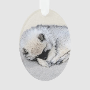 Keeshond Sleeping Puppy Painting Original Dog Art Ornament
