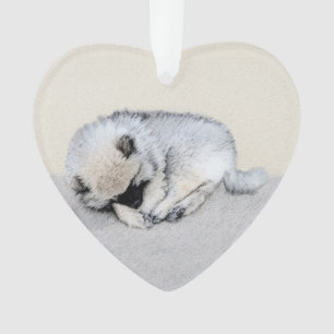 Keeshond Sleeping Puppy Painting Original Dog Art Ornament