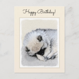 Keeshond Sleeping Puppy Painting Original Dog Art Postcard