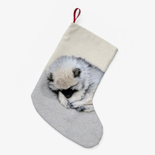 Keeshond Sleeping Puppy Painting Original Dog Art Small Christmas Stocking