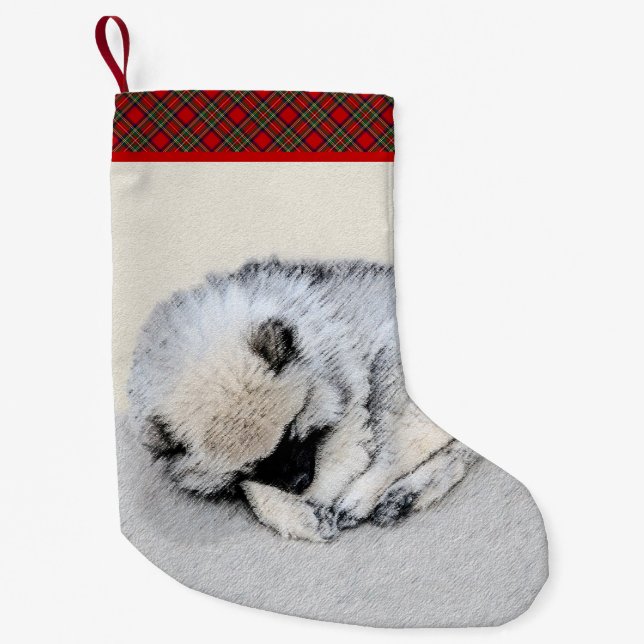 Keeshond Sleeping Puppy Painting Original Dog Art Small Christmas Stocking (Front)