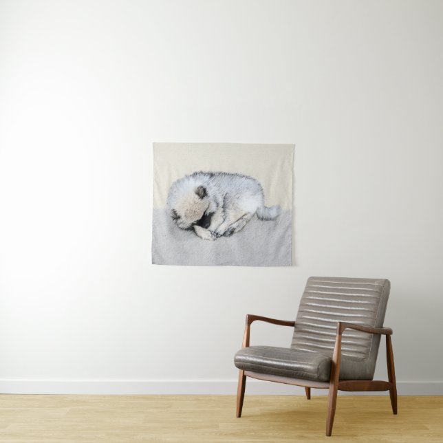 Keeshond Sleeping Puppy Painting Original Dog Art Tapestry (In Situ (Horizontal))