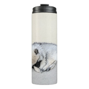 Keeshond Sleeping Puppy Painting Original Dog Art Thermal Tumbler