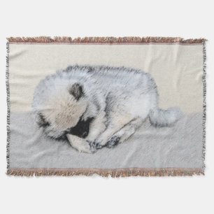 Keeshond Sleeping Puppy Painting Original Dog Art Throw Blanket