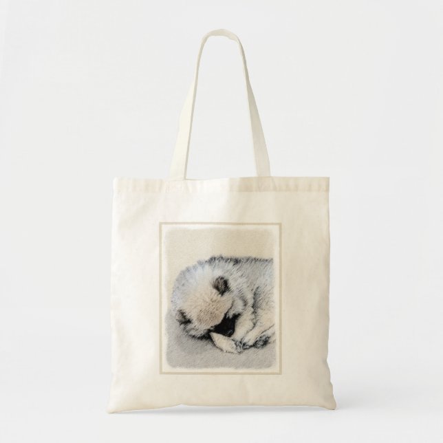 Keeshond Sleeping Puppy Painting Original Dog Art Tote Bag (Front)