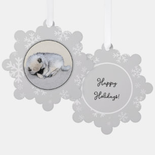 Keeshond Sleeping Puppy Painting Original Dog Art Tree Decoration Card