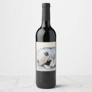 Keeshond Sleeping Puppy Painting Original Dog Art Wine Label