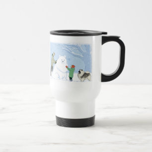 Keeshond Snow Dog Keesie Winter Holiday Scene Travel Mug