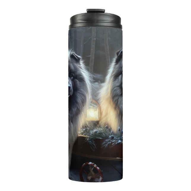 Keeshond Snowy Sleigh Christmas Decor Thermal Tumbler (Front)