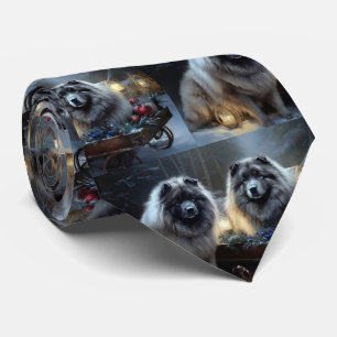 Keeshond Snowy Sleigh Christmas Decor Tie