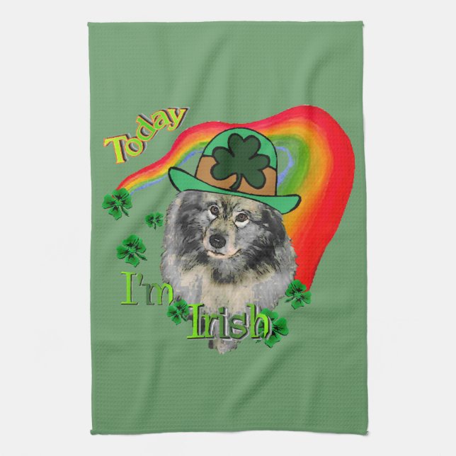 Keeshond St Patricks Day Tea Towel (Vertical)