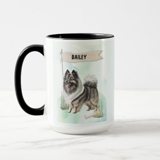 Keeshond Watercolor Personalised Dog Mug (Left)