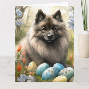 Keeshond with Easter Eggs Card