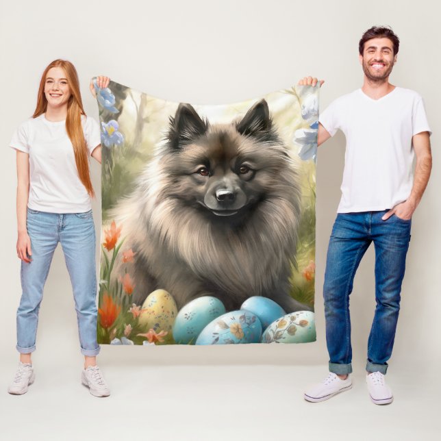 Keeshond with Easter Eggs Fleece Blanket (In Situ)