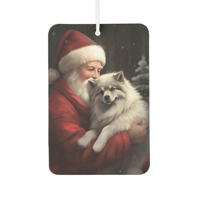 Keeshond With Santa Claus Festive Christmas Car Air Freshener (Front)
