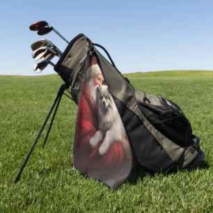 Keeshond With Santa Claus Festive Christmas Golf Towel