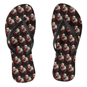 Keeshond With Santa Claus Festive Christmas Jandals