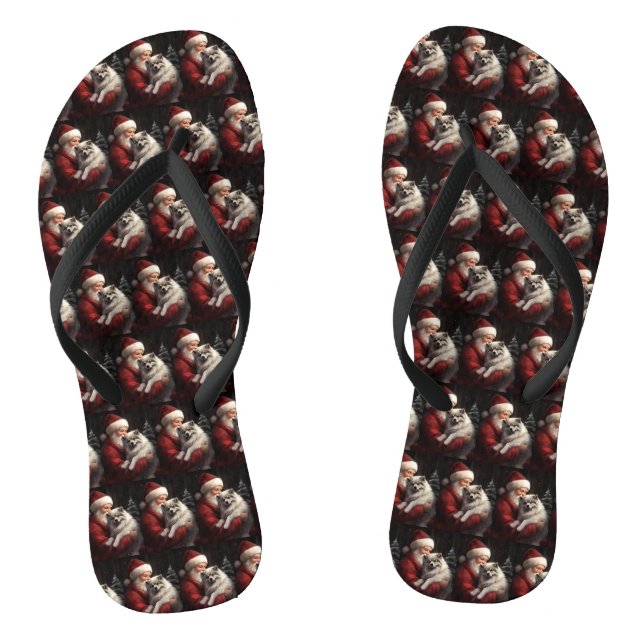 Keeshond With Santa Claus Festive Christmas Jandals (Footbed)